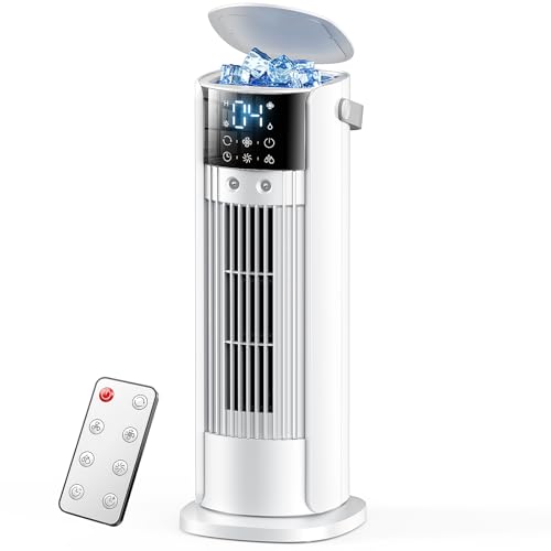 Klimaanlage Mobil, 4-in-1 Mobiles Klimagerät, Turmventilator Luftkühler mit Wasserkühlung Wassertank, 4 Windgeschwindigkeiten, 90°Oszillation,10H...