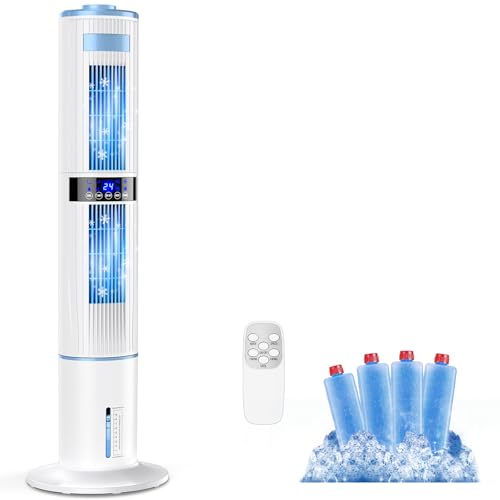 Klimaanlage Mobile Klimagerät Turmventilator Luftkühler mit Wasserkühlung Klimaanlage Ohne Abluftschlauch 65W Ventilator Verdunstungskühler 24h...