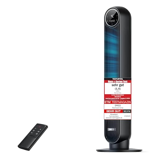 Dreo 20dB Leiser Turmventilator, 10 m Wurfweite 4 Geschwindigstufen 4 Modi 8 Std. Timer 90° oszillierende Ventilator mit Kühlung Fernbedienung...