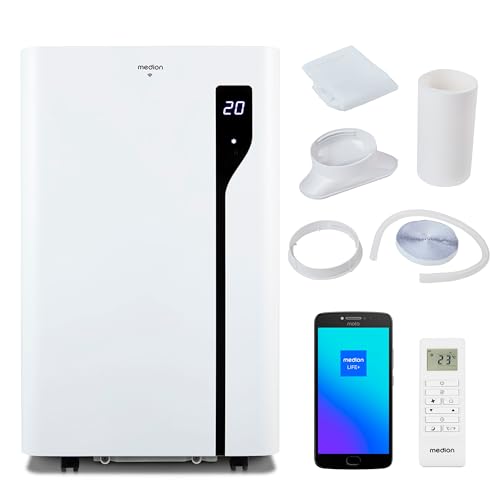 MEDION Smarte Mobile Klimaanlage mit Abluftschlauch P1200 (12000 BTU, mobil, inkl. Fensterabdichtung, bis 36m², 3in1 Kühlen Entfeuchten Ventilieren,...