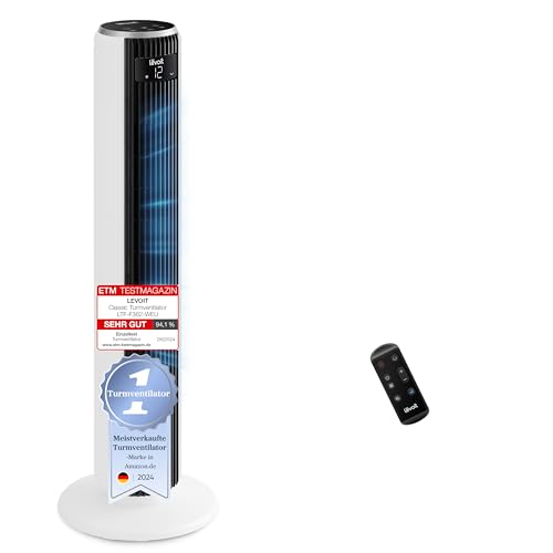 Levoit - DC Motor Turmventilator - 20dB sehr leiser Ventilator - 4 Modi/12 Stufen/12 Std Timer - Fan mit Fernbedienung & Kühlung - Tower Fan mit...