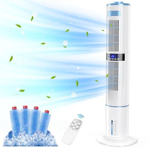 Klimaanlage Mobile Klimagerät Turmventilator Luftkühler mit Wasserkühlung Klimaanlage Ohne Abluftschlauch 65W Ventilator Verdunstungskühler 24h...