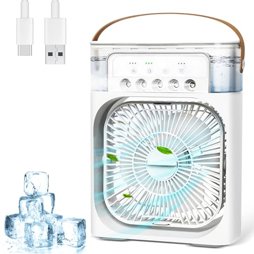 Anluomania Mobile Klimaanlage, Mini Luftkühler mit 600ml Wassetank, Ventilator USB 4 in 1, Mobile Klimagerät 3 Geschwindigkeiten, 3 Nebelmodi, Mini...