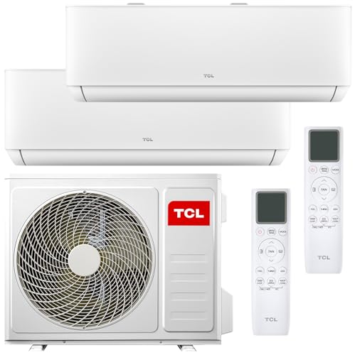 TCL Multisplit Klimaanlage Wandgerät 2 x 3,4 kW 12000 BTU Inneneinheit + 27000 BTU Außeneinheit App + Fernbedienung für Räume bis zu je 45m²