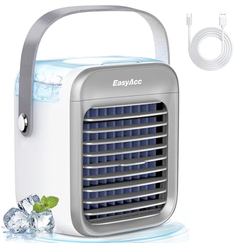 EasyAcc Mobile Klimageräte,Mini klimaanlage Tischventilatoren Luftkühler 300ML Wasser EIS können hinzugefügt Werden 7-LED-Licht Kleiner...