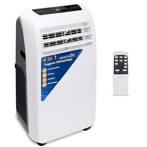SereneLife Klimaanlage mobil 4-in-1: Luftkühler, Ventilator, Luftentfeuchter + Heizung – Tragbares Klimagerät mit Abluftschlauch, Fernbedienung &...