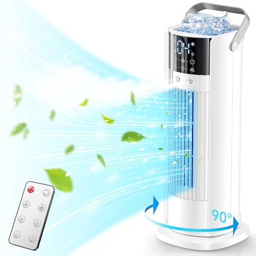 Klimaanlage Mobil Klimagerät ohne Abluftschlauch, 4-In-1Luftkühler Ventilator mit Wasserkühlung, Leise Mini Klimagerät mit Fernbedienung, 10h...