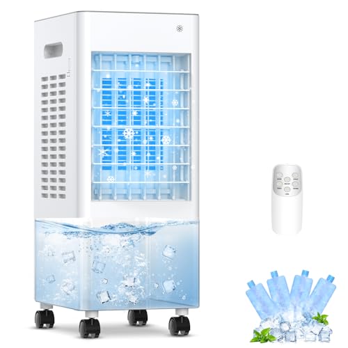 Mobile Klimaanlage Mobil Klimagerät Luftkühler 4 in 1 Ventilator mit Wasserkühlung Klimagerät ohne Abluftschlauch Verdunstungskühler mit 8L...