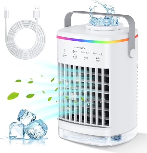 Mobile Klimaanlage, 3-in-1 Tragbare Klimaanlage, 700ml Mini Klimaanlage mit 4 Geschwindigkeiten & 3 Nebelmodi, 2/4/6/8 H Timer Klimagerät, 7 Farben...