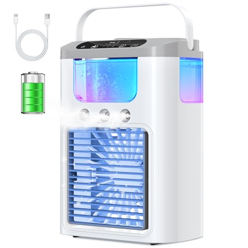 Mini Klimagerät Mobile Klimaanlage 1200 mAh Akku Luftkühler mit 600ml Wassetank Mini Mini Ventilator Air Conditioner Camping Kleine Klimaanlage...