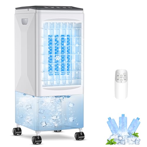Mobile Klimaanlage Mobil Klimagerät Luftkühler 4 in 1 Ventilator mit Wasserkühlung Klimagerät ohne Abluftschlauch Verdunstungskühler mit 5,5L...