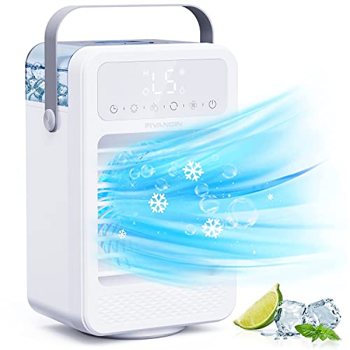 FIVANGIN Mobiles Klimagerät, 5-IN-1 Mini Luftkühler Tragbare Klimaanlage Verdunstungskühler mit Wasserkühlung USB Ventilator mit 5...