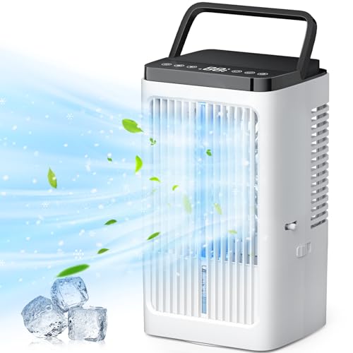 Klimaanlage Mobil, 4-in-1 Mini Luftkühler mit Wasserkühlung 1200ml Wassertank, 4 Windgeschwindigkeiten & 2 Feuchtigkeits Modi, 90°Oszillation, 1-8H...