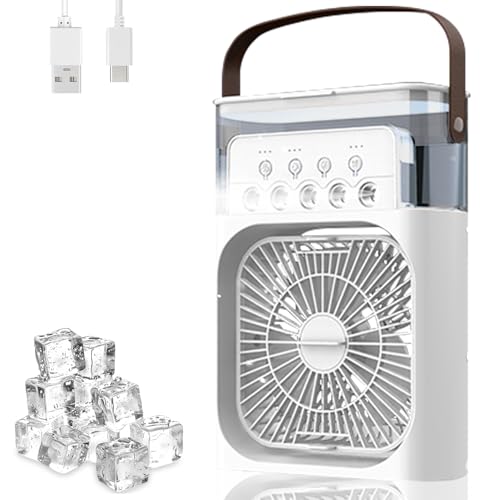 Anluomania Mobile Klimaanlage, Mini Luftkühler mit 600ml Wassetank, Ventilator USB 4 in 1, Mobile Klimagerät 3 Geschwindigkeiten, 3 Nebelmodi, Mini...