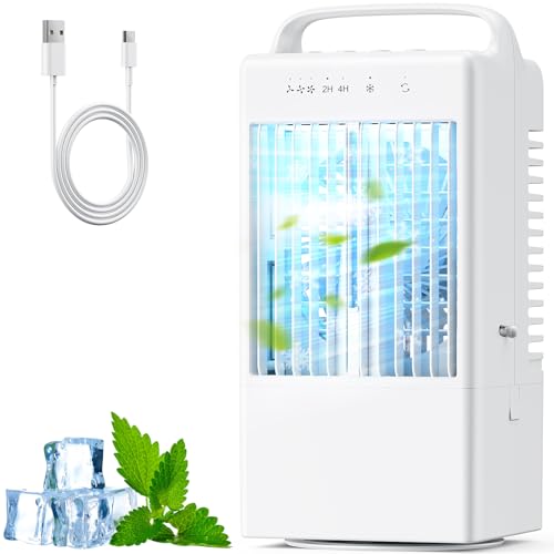 Klimaanlage Mobil, Mobile Klimaanlage mit 900ml Wassertank, Ventilator mit 2/ 4h Timer, 3 Windgeschwindigkeiten & Sprühfunktion, 7 Farben Licht, Mini...