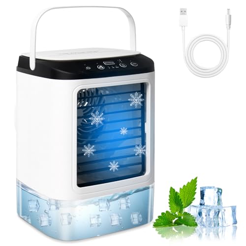 Bwaliffury Mobile Klimaanlage, 4-in-1 Mobiles Klimagerät, Mini Luftkühler mit 3 Luftgeschwindigkeiten & 2 Kühlnebel,900ML& 90°Oszillation,7...