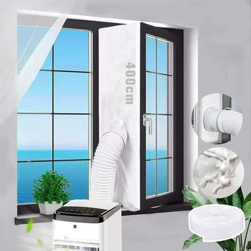 Fensterabdichtung für Mobile Klimaanlage 400cm mit Klettband, Fensterabdichtung Abluftschlauch Klimagerät ohne Bohren, Fensterdichtungen...