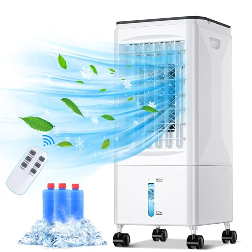 Klimaanlage Mobile Klimagerät Luftkühler mit Wasserkühlung Klimaanlage Ohne Abluftschlauch 60W Ventilator Verdunstungskühler 5.5L Wassertank 7h...