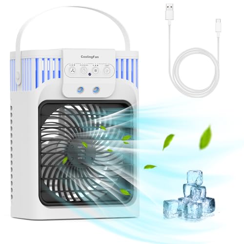 Anveltech Klimaanlage Mobil,4-in-1 Mobile Klimaanlage,Luftkühler,1200ml Wassertank,3 Geschwindigkeite,3 Nebelmodi,mit LED-Licht...