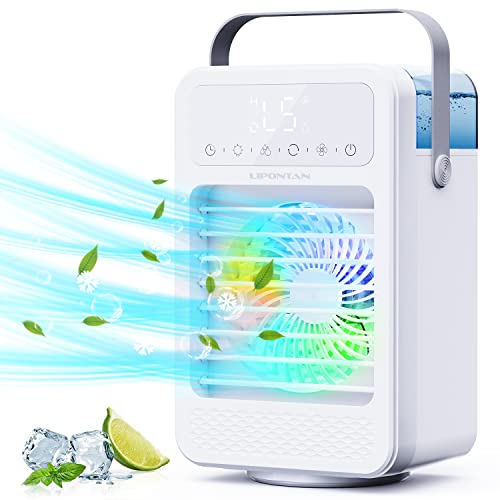 Klimaanlage Mobil - LIPONTAN Mobile Klimagerät Mini Luftkühler USB Ventilator mit Wasserkühlung - 3 Windmodi/5 Geschwindigkeiten/8H Timer/90°...