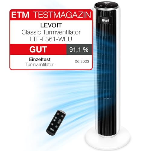 Levoit 28dB leiser Turmventilator mit Fortschrittlichem Schlafmodus,7m/s Ventilator mit Fernbedienung, 90° Oszillation Tower Fan, 4 Modi 5...