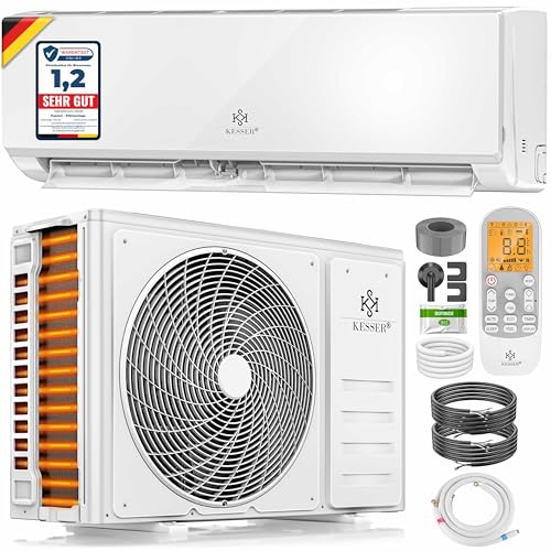 KESSER® Klimaanlage Set Split - mit WiFi/App Funktion Klimagerät - Kühlen A++/ Heizen A+ -12000 BTU/h (3.400 Watt) Kältemittel R32 -...