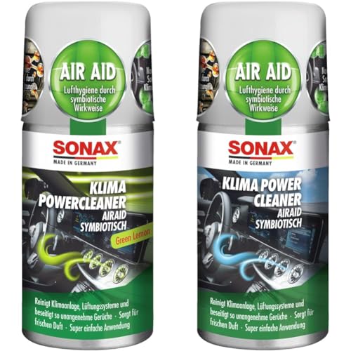 SONAX KlimaPowerCleaner AirAid symbiotisch Green Lemon (100 ml) & KlimaPowerCleaner AirAid symbiotisch (100 ml)