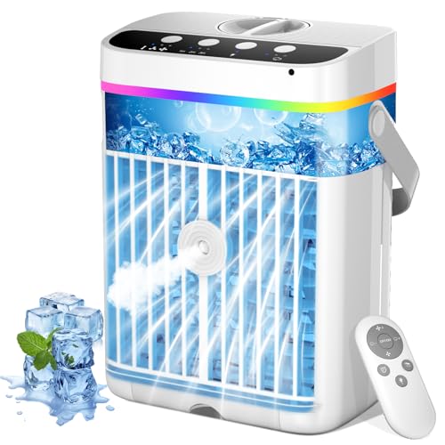 Mobile Klimagerät, 1250ml Mini Klimaanlage, USB 4 in 1 Tragbare Mobile Klimaanlage mit 1/2/3 H Timer, 3 Geschwindigkeiten & 3 Nebelmodi, 7 Farben...
