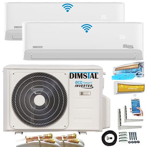 A++/A++ 4m QC Leitungen 2x12000BTU QuickConnect Duo-Split SelfClean WiFi/WLAN/App Steuerung MultiSplit Klimaanlage +Wandhalter MultiSplit INVERTER 2...