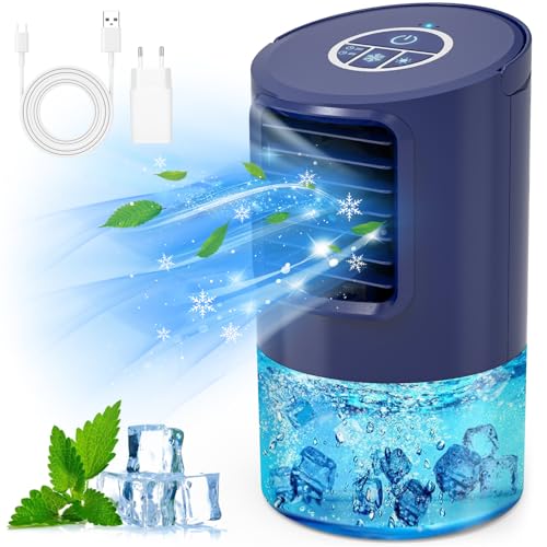 RenFox Klimageräte Mini Luftkühler, 5 in 1 Mobile Klimaanlage, Air Cooler Klimagerät, Ventilator, Luftbefeuchter, 3 Geschwindigkeiten, 7 LED...