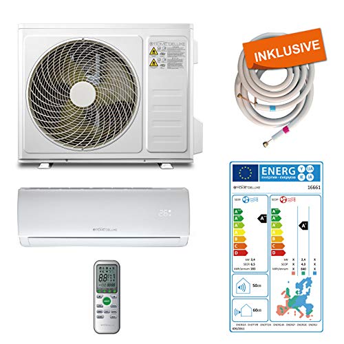 HOME DELUXE - Klimaanlage Set SPLIT XXL - Kühlen A++/ Heizen A+ - 12000 BTU/h (3.400 Watt) - Kältemittel R32 - Fernbedienung und Timerfunktion -...